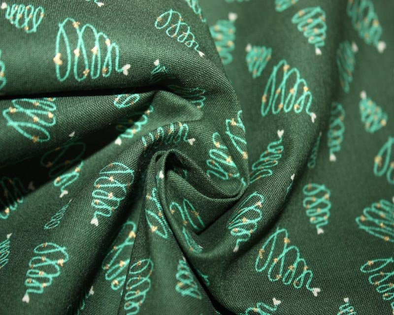 Swirly Christmas Trees with Gold Foil Fabric 0.5m - 100% Cotton