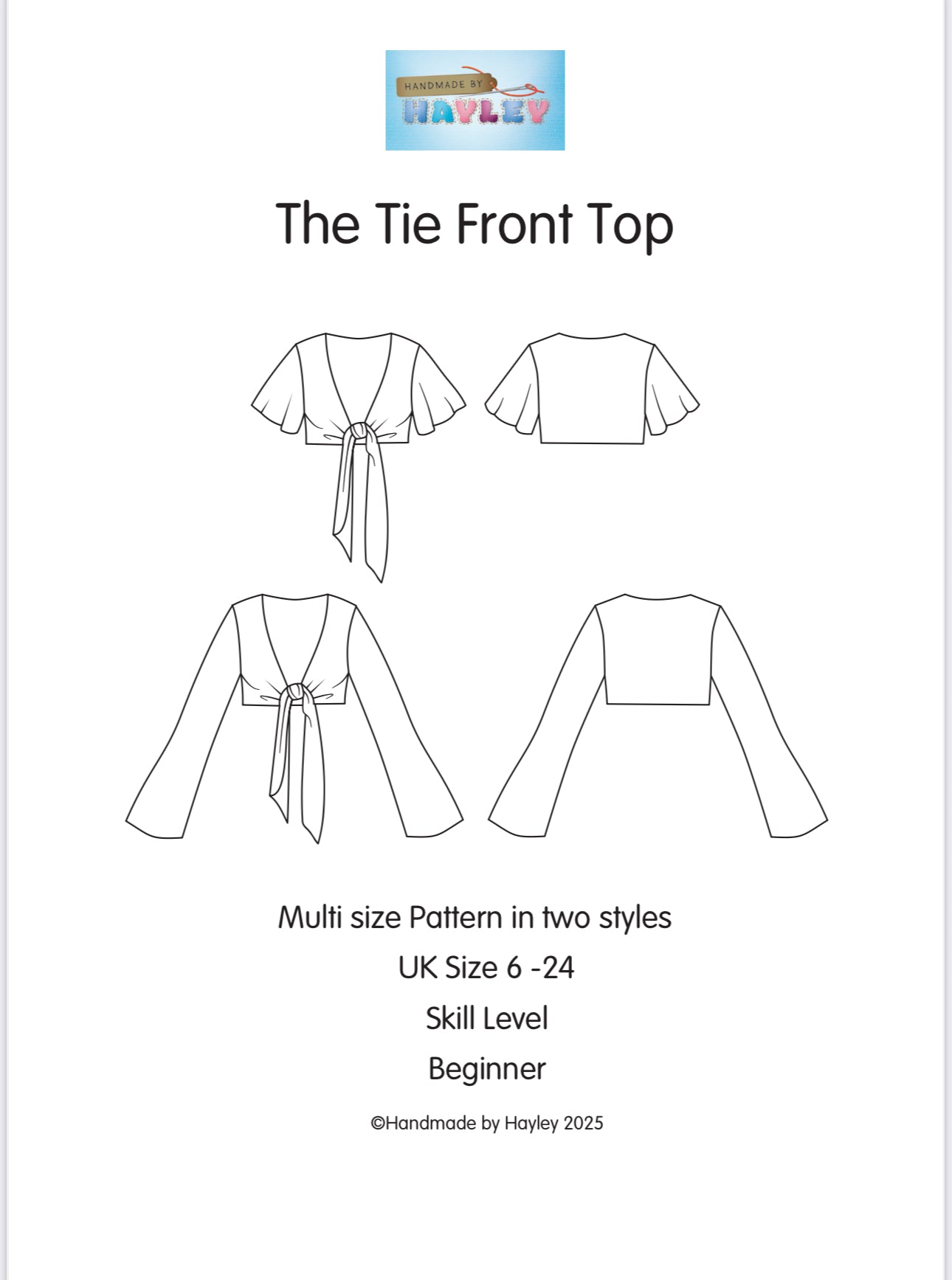 Tie Front Top - Multi-size Pattern